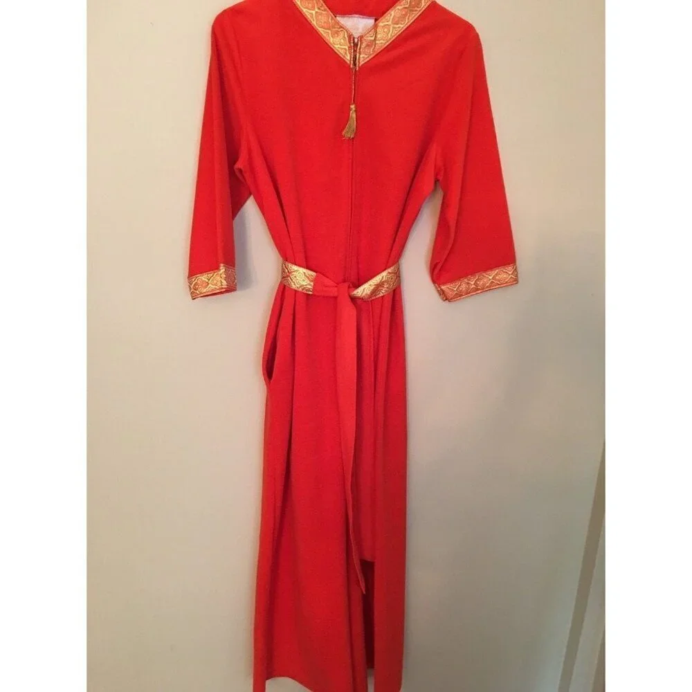 Vintage 1970 Sears at Home Wear, Coral Loungewear Jumpsuit, Velour Orange and Go